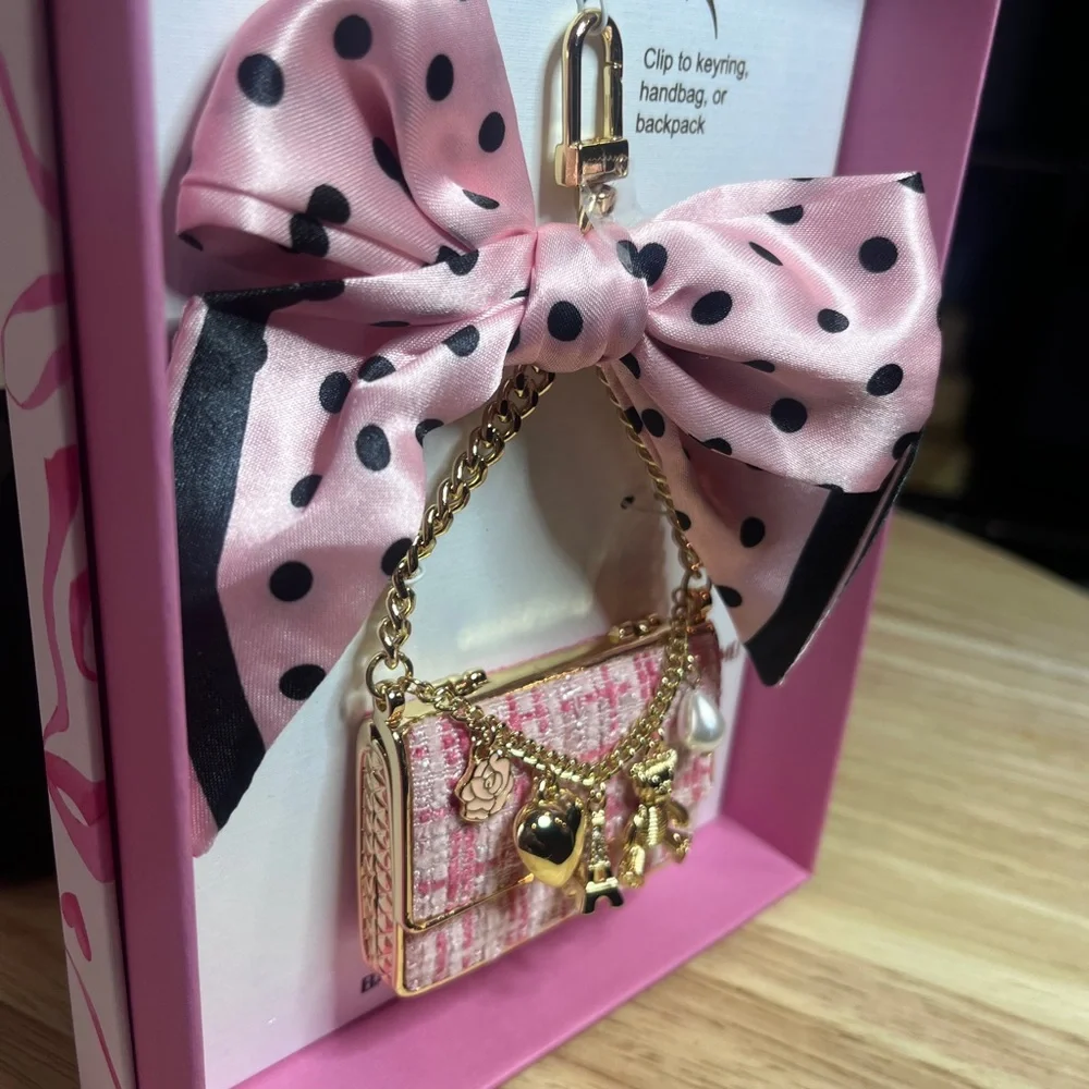 Piper K Pink Polka Dot Bow Chanel Purse Charm Bag Charm Keychain